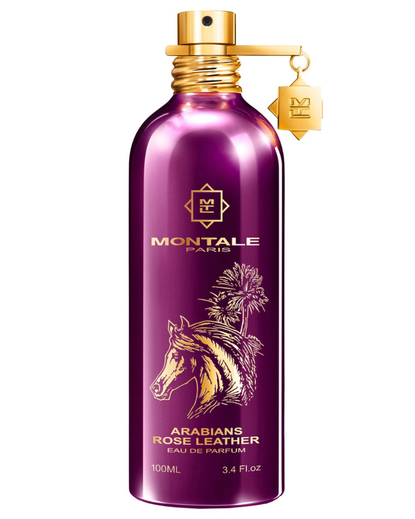 Montale Arabians Rose Leather – Flakon auf weißem Hintergrund
